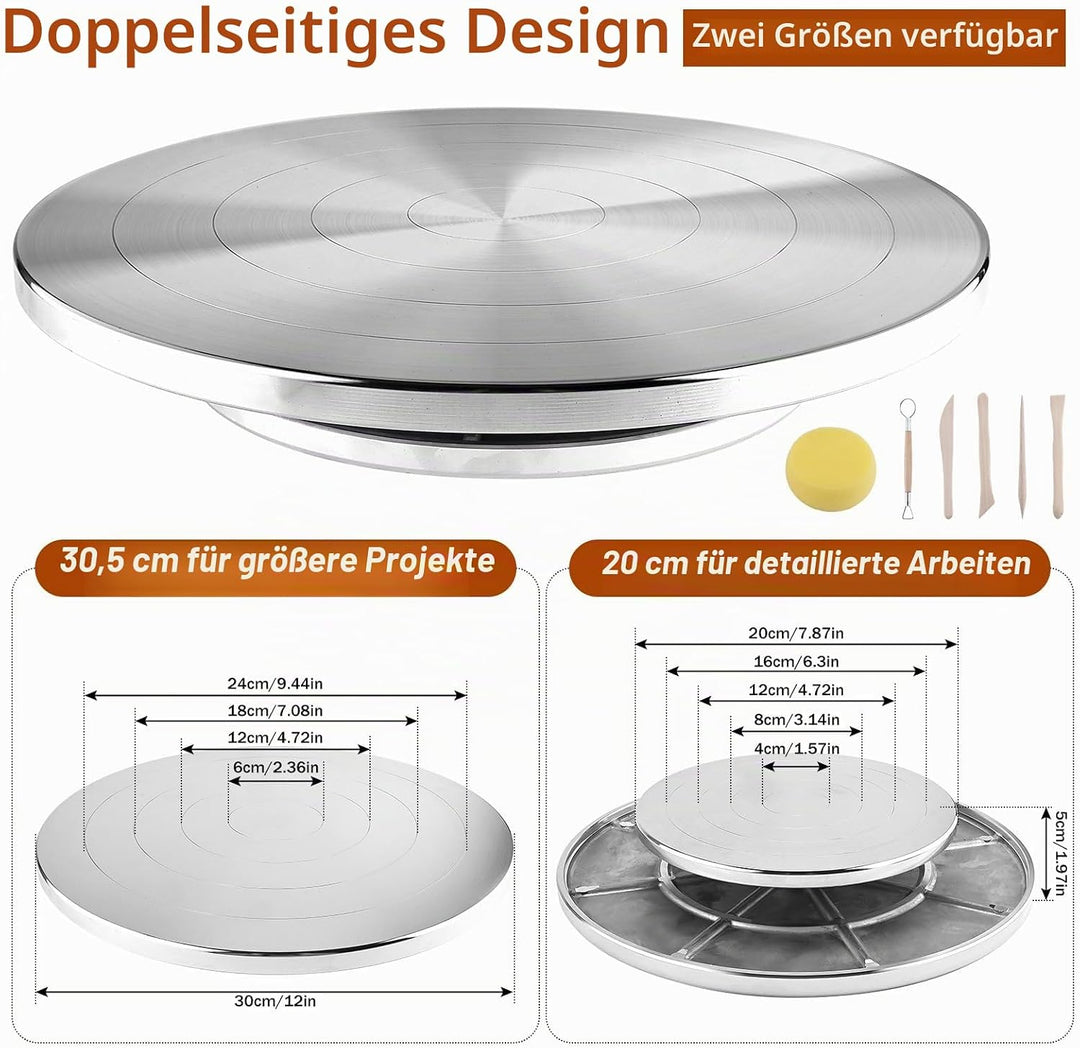 Homtone 30 cm Drehbare Töpferscheibe mit Werkzeugset, Doppelseitiges Töpferrad, Aluminiumlegierung H