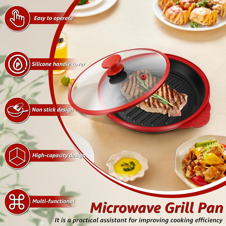 Mikrowellen Grillpfanne mit Deckel,Sicher Microwave Grill Pan mit Verbrühungsschutz und Antihaft,gle