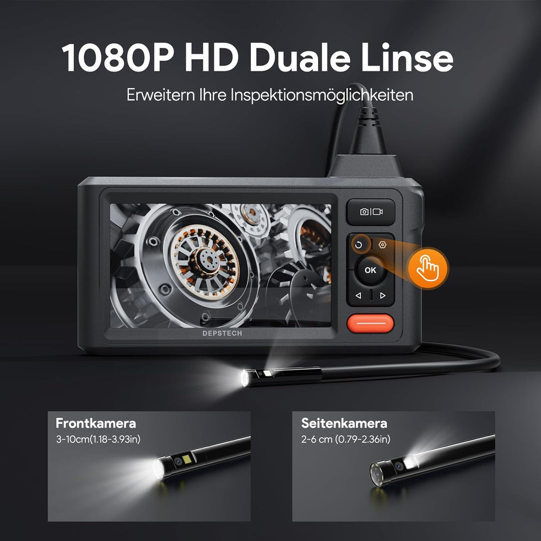 Endoskopkamera mit Licht, DEPSTECH 1080P Dual Lens Endoskop 5,0 Zoll IPS Bildschirm Inspektionskamer