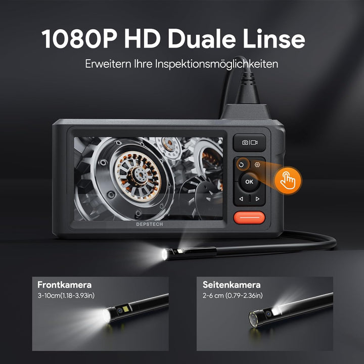 Endoskopkamera mit Licht, DEPSTECH 1080P Dual Lens Endoskop 5,0 Zoll IPS Bildschirm Inspektionskamer