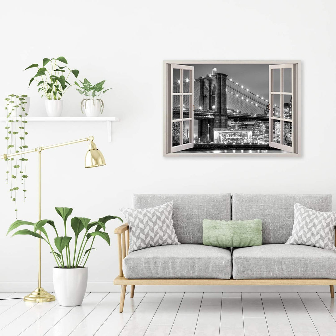 Leinwandbild Fenster-Illusion Wandbild Kunst Architektur schwarz-weiss 120x80 cm Leinwandbild 120x80