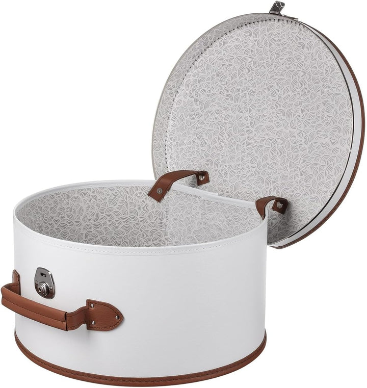 Lierys runder Hutkoffer creme-weiss - Masse: 40 cm x 21 cm - grosse Hutschachtel aus Kunstleder - Hu