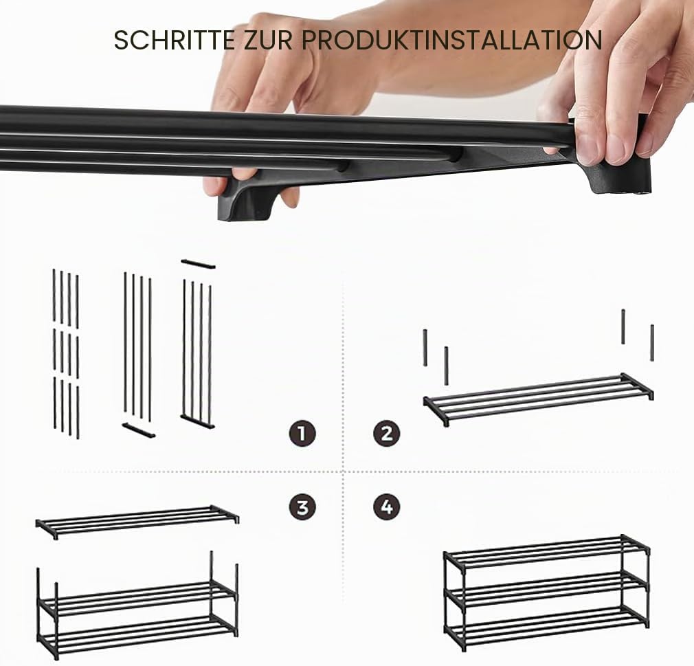 4-Stöckiges Schuhregal Klein, Schlank Mit Anti-Rost-Beschichtung - Stapelbar Und Schmal, Geeignet Fü