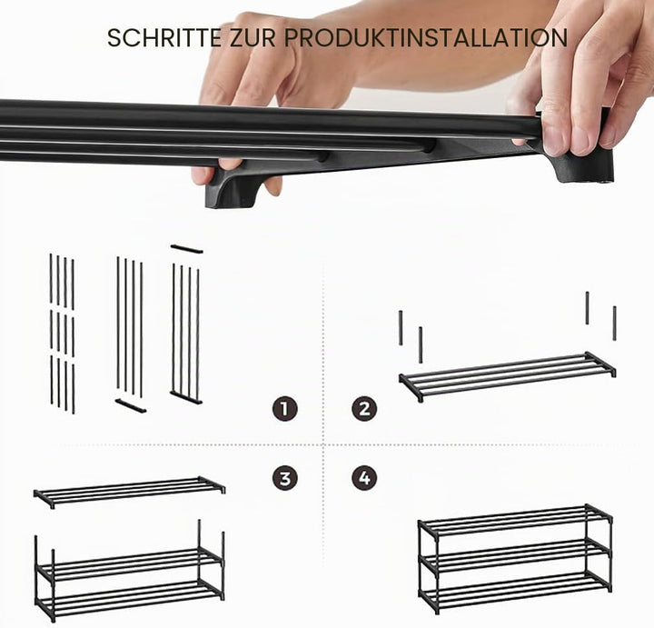 4-Stöckiges Schuhregal Klein, Schlank Mit Anti-Rost-Beschichtung - Stapelbar Und Schmal, Geeignet Fü