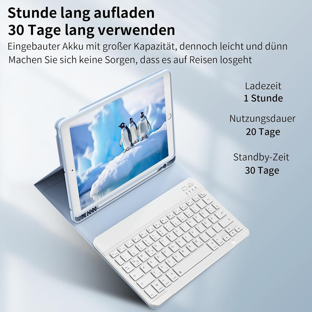 Tastatur Hülle für iPad 10,2 Zoll 9. 8. 7. Generation 2021 2020 2019, Abnehmbarer Bluetooth QWERTZ K