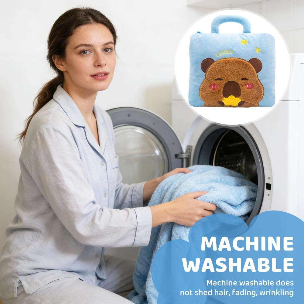 2-in-1 Capybara Decke und Kissen, 2-in-1 Kissendecke Plüsch Fleecedecke Warm Reisedecke, Tragbare Fl