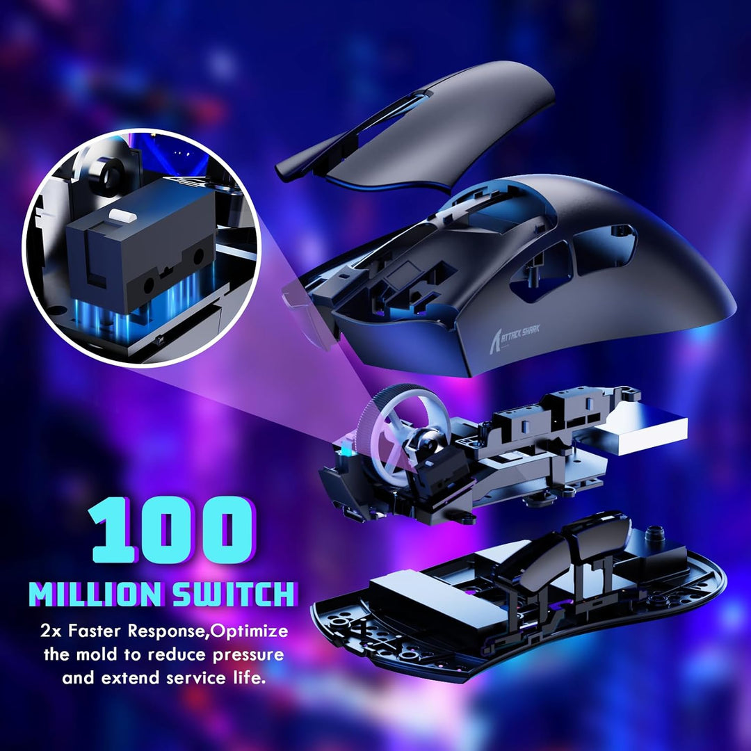 MAMBASNAKE X ATTACKSHARK V3 Kabellose Gaming-Maus,65g leicht,geteiltes Design für Rechtshänder,bis z
