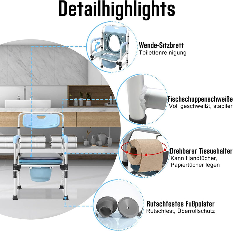 ACXIN Höhenverstellbarer Toilettenstuhl, rutschfester Toilettenstuhl, Nachttisch, Duschzusatzstuhl m