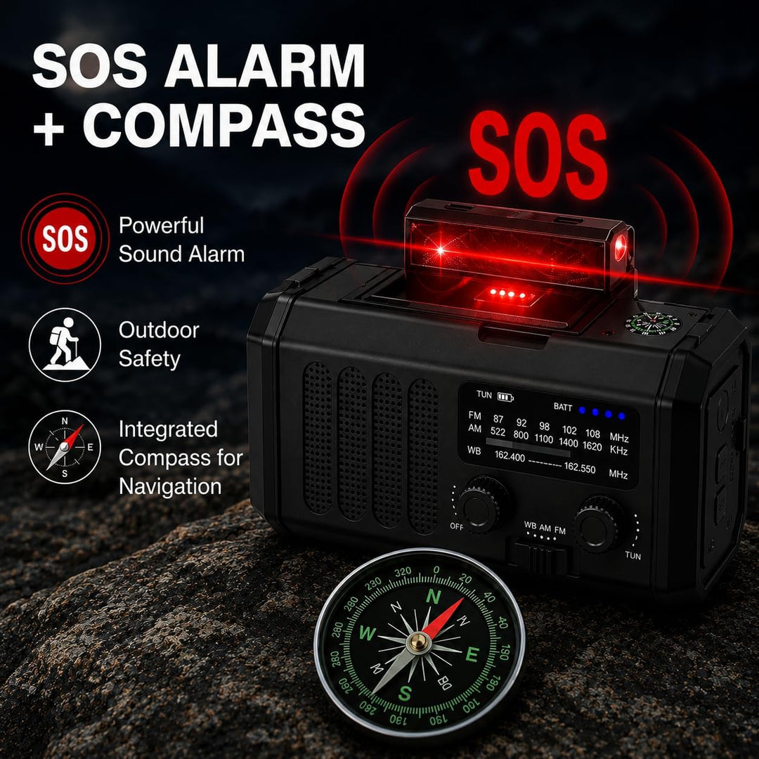 Tragbares Notfallradio 20000 mAh, SOS-Alarm, FM/AM-Radio mit Leselampe, Kompass, Kurbelgenerator und