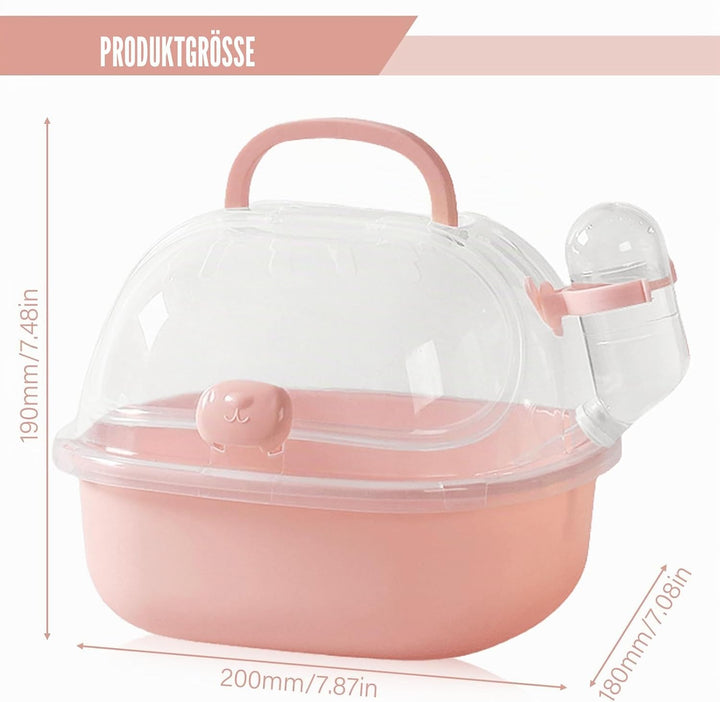 Transportbox Hamster mit Wasserflasche, 20x18x19cm Tragbare Transportbox Kleintiere Transportkäfig m