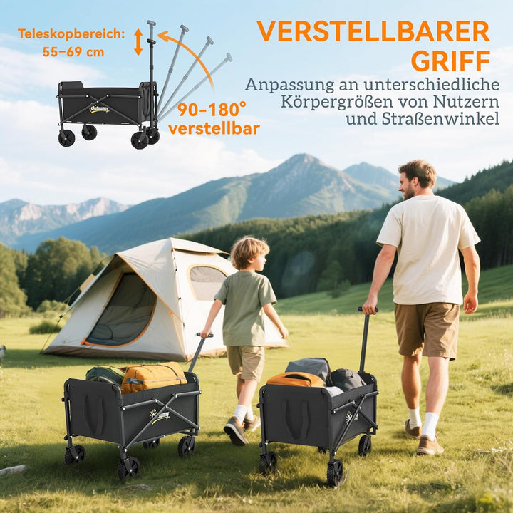 Outsunny Bollerwagen Faltbarer Handwagen 360° Gartenwagen Transportwagen mit verstellbarem Griff Str