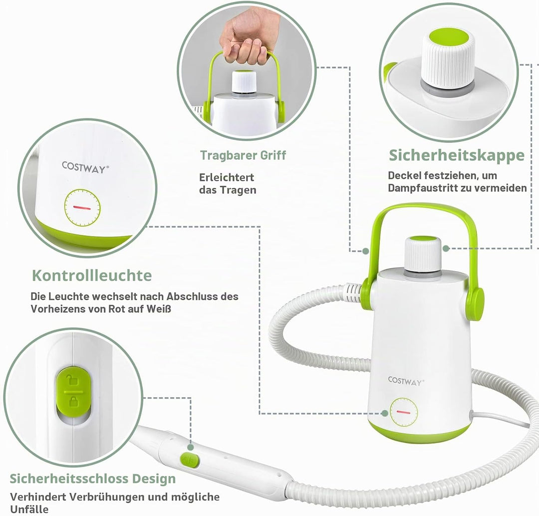 FANTASK 1000W Dampfreiniger Handgerät, 300 ml Wasserkapazität &amp; 10 Zubehörsätze, Steamshot Steam Cle