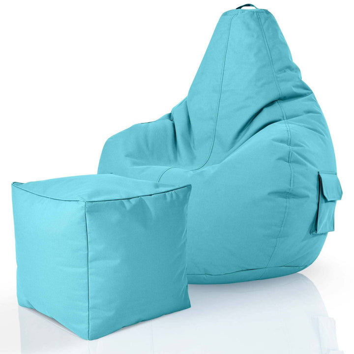 Green Bean 2er Set Sitzsack + Hocker - fertig befüllt - robust waschbar schmutzabweisend - Kinder &