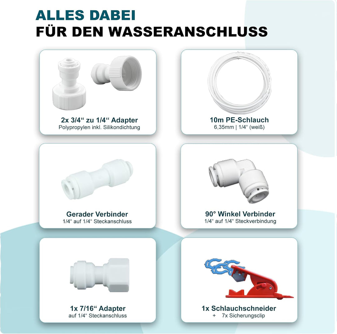 FILTROTECH 10m Wasserzulaufleitung Anschluss-Set für Kühlschrank Wasserfilter Schlauch 1/4"
