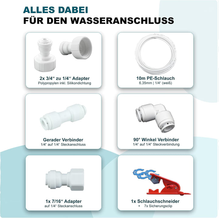FILTROTECH 10m Wasserzulaufleitung Anschluss-Set für Kühlschrank Wasserfilter Schlauch 1/4"