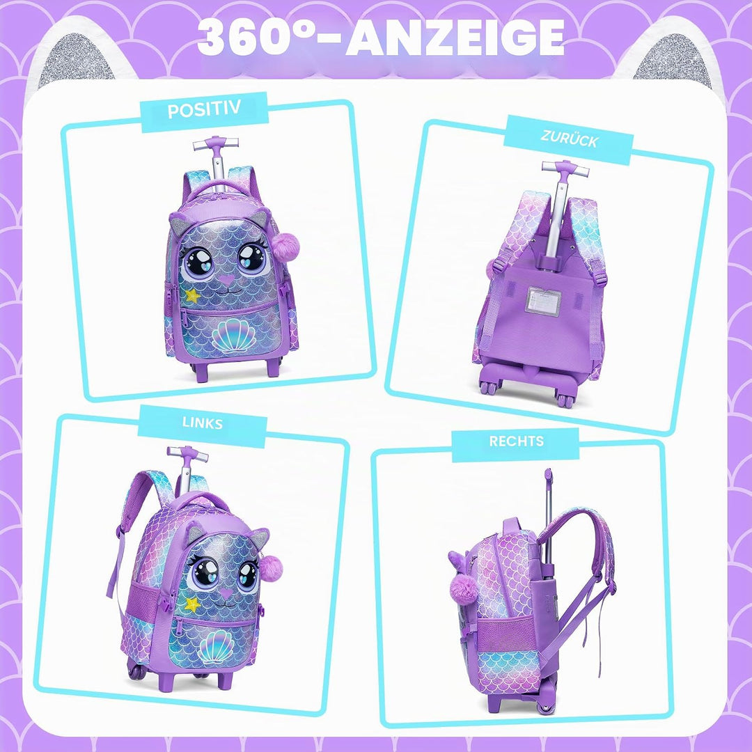 HTgroce Schulranzen Mit Rollen Schulranzen Trolley Mädchen Einhorn Rucksack Mit Rollen Rolling Backp