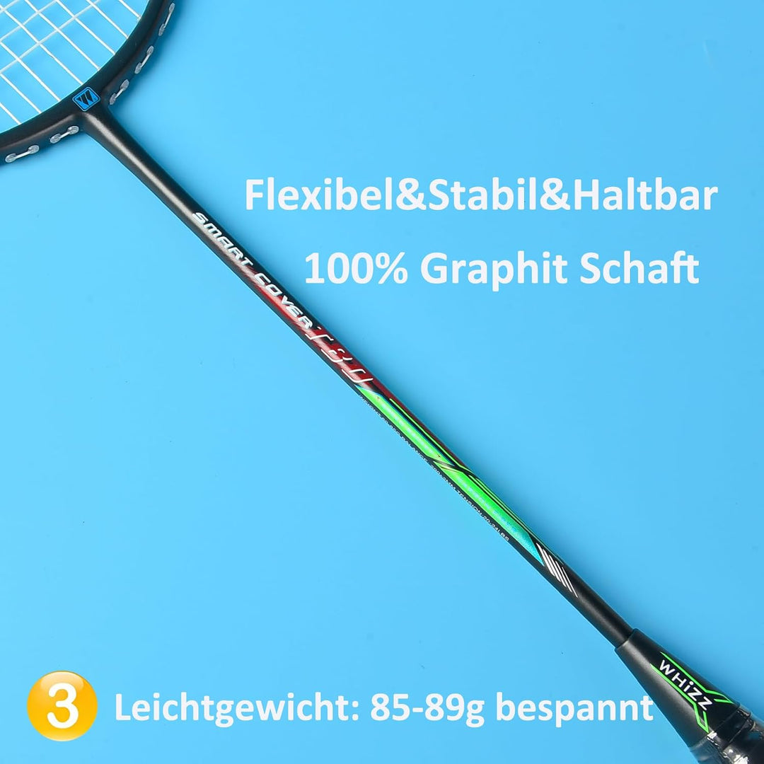 BAIHUALIN WHiZZ Badminton Schläger Set, Leichter Carbon Graphit Badmintonschläger Federball Set für