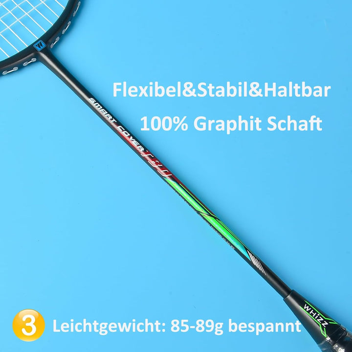 BAIHUALIN WHiZZ Badminton Schläger Set, Leichter Carbon Graphit Badmintonschläger Federball Set für
