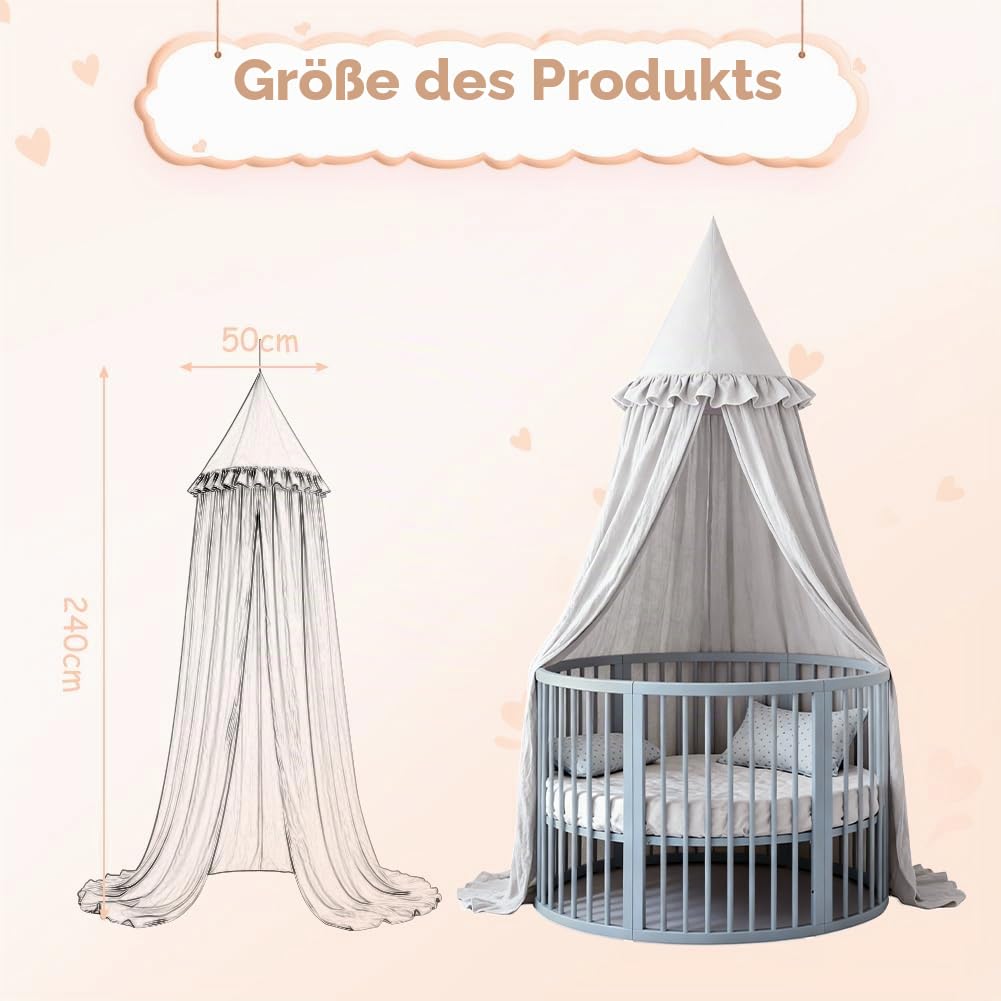 HOTUT Baldachin Kinderzimmer Vintage,Prinzessin Kinderbetthimmel mit Rüschen,Betthimmel Babybett Kin