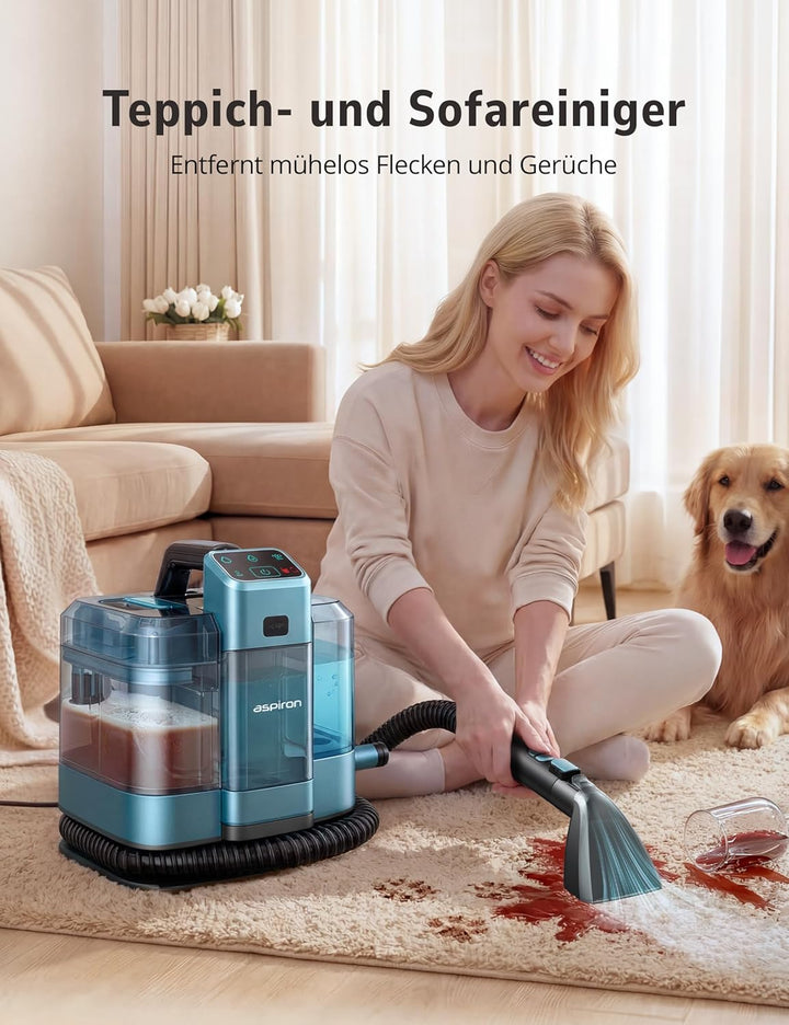 Aspiron Polsterreiniger Gerät, 3-in-1 Dampfreiniger mit Heiss-/Kaltwasser- und Dampfwäsche, 300 ML T