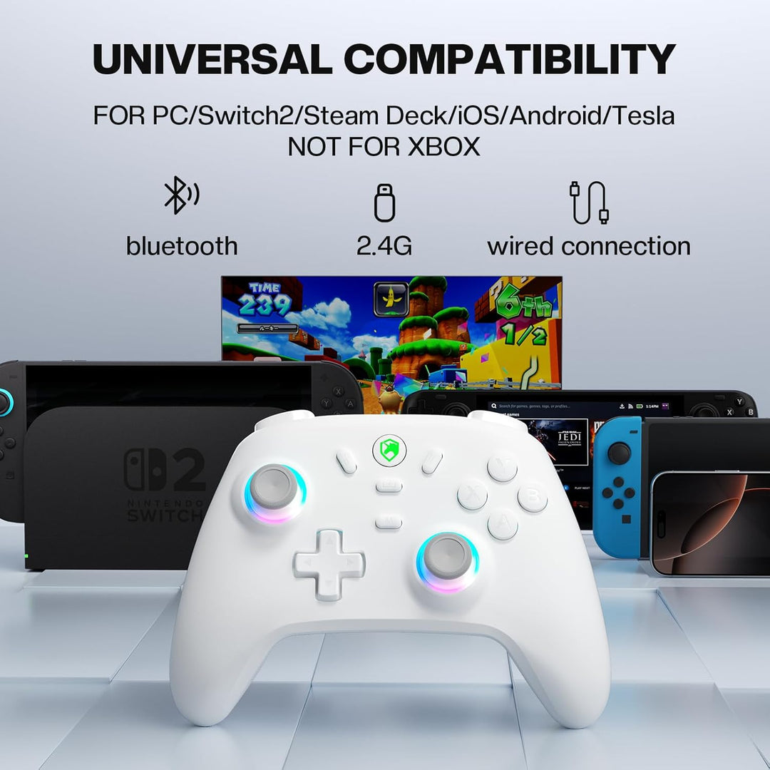 ECHTPower PC Wireless Controller, 1000Hz Gaming-Controller mit RGB/Hall-Joystick/Turbo/Vibration/800