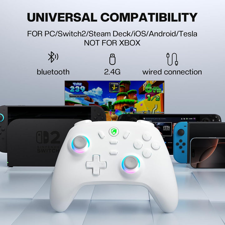 ECHTPower PC Wireless Controller, 1000Hz Gaming-Controller mit RGB/Hall-Joystick/Turbo/Vibration/800