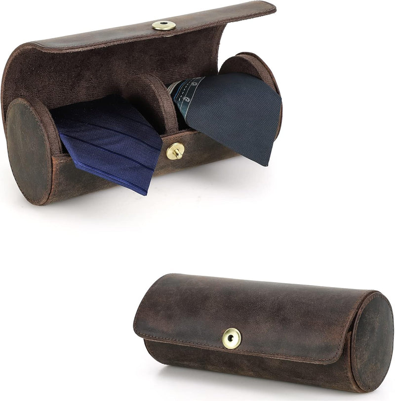 Hiram Tie Storage Organizer Holder Echtes Leder gemacht tragbare Zylinder Krawattenhalter, Krawatten