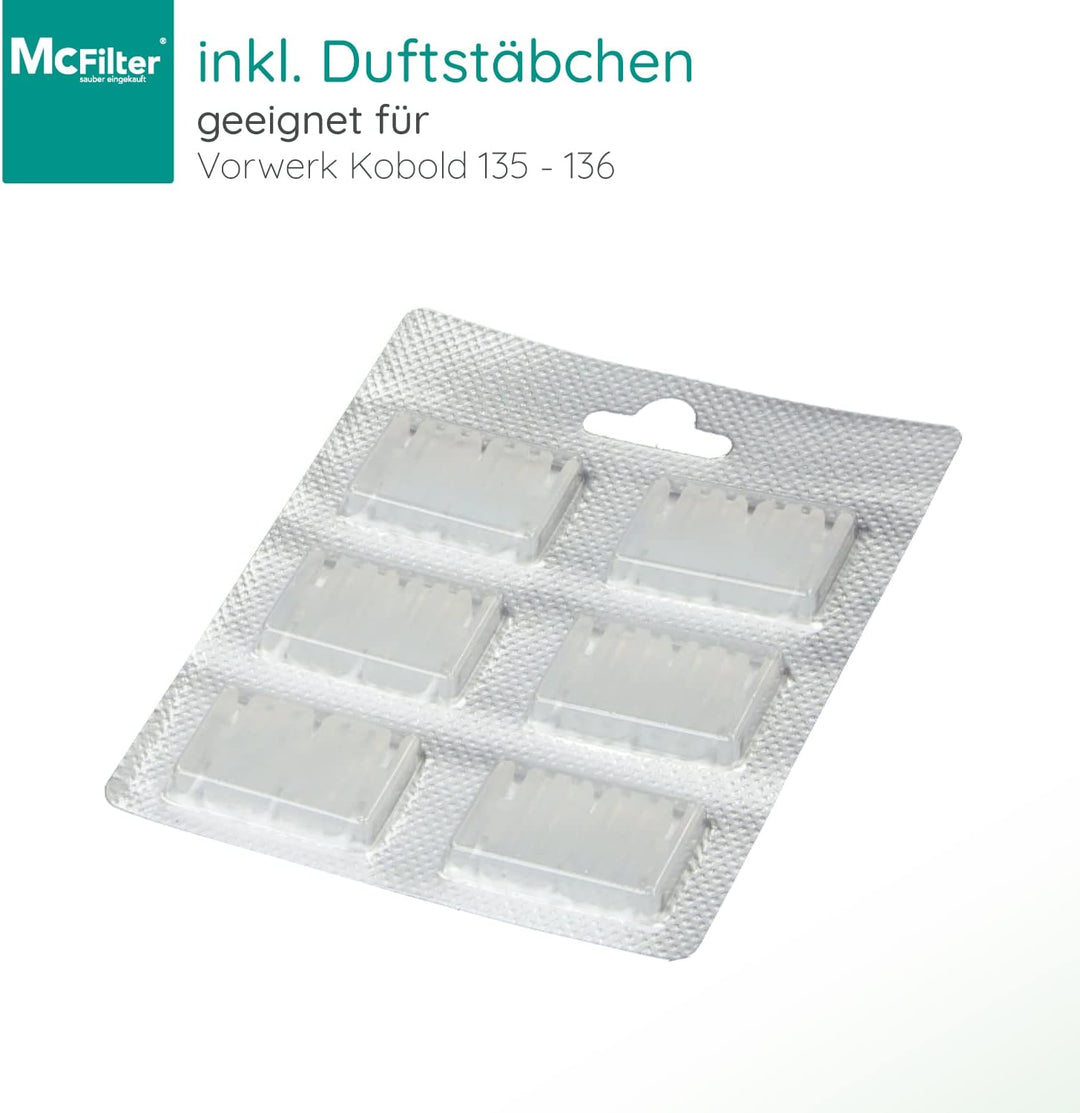 McFilter I Zubehör-Set 17-teilig geeignet für Vorwerk Kobold VK 135, 136, 135SC, 12 Staubsaugerbeute