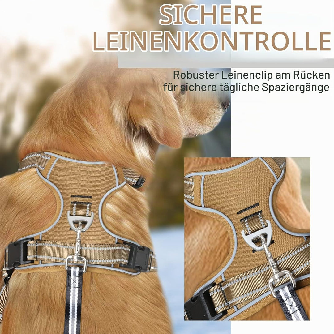 HEELE Hundegeschirr, Hundegeschirr für Grosse Hunde, Freigabe am Hals, Vorderseite Rückseite Clips H