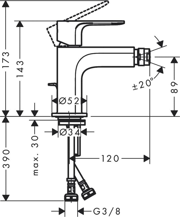 hansgrohe Einhebel-Bidetmischer Rebris S, Bidetarmatur mit Zugstange, wassersparend, Chrom Chrom mit