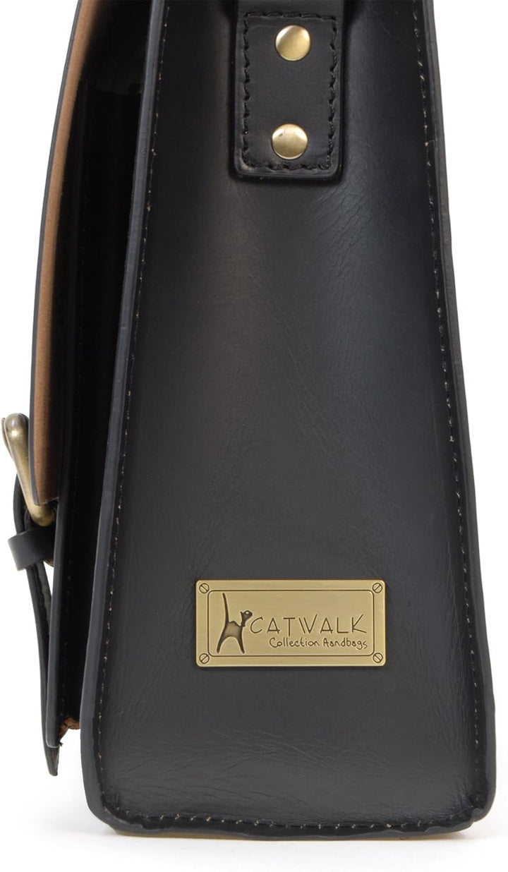 Catwalk Collection Handbags - Damen Leder Messenger Tasche - Arbeitstasche Mittelgross - Aktentasche