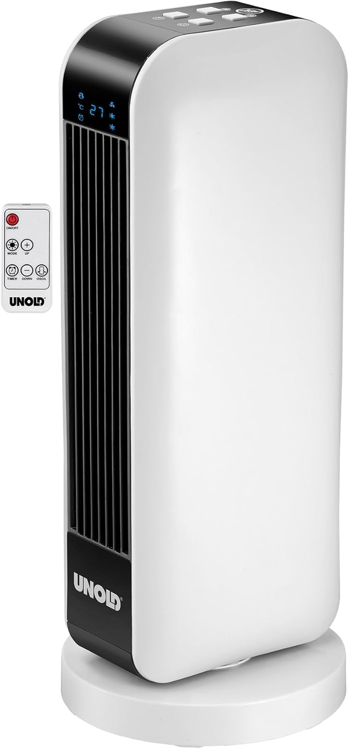 UNOLD 86430 Keramik-Heizlüfter Design, Fernbedienung mit Batterien, 2000 W, 230 V, Schwarz/Weiss