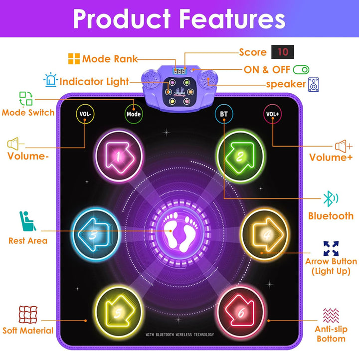 GuKKK Tanzmatte Kinder Spielzeug Geschenke 3-12 Jahre, Beleuchtete Musikmatte, Tanzmatte mit Musik B