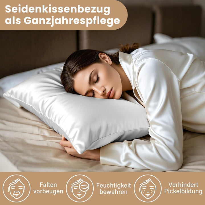 Muama Silk Pillowcase, Seidenkissenbezug 40x80 cm für Haar und Haut mit verstecktem Reissverschluss,