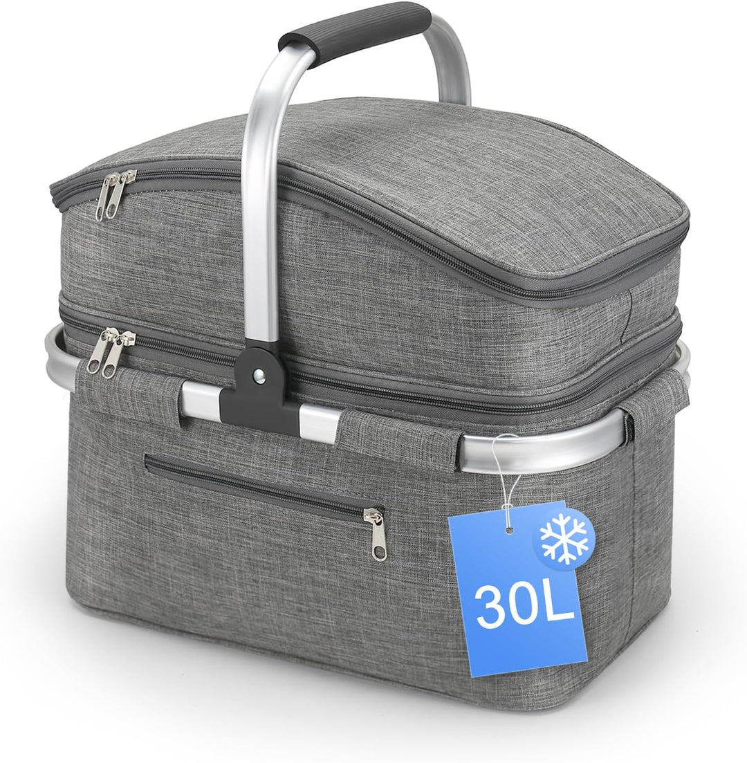 Nagoyuki 30L Einkaufskorb, Kühltasche, Faltbarer Kühlkorb, Doppellagige Einkaufstasche, Praktischer