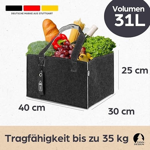 TANNDESIGN - Einkaufskorb & Kaminholzkorb aus recycelten Plastikflaschen (Filz-Tasche) - Holz-Korb f