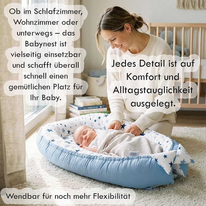 PaLulli Babynest Babynestchen 50x90 cm Babykokon, 2seitig, 100% Baumwolle, Nestchen für Babybett, Ku