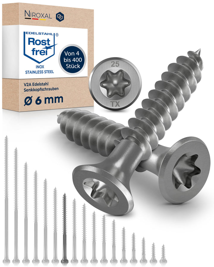 Schrauben Torx Edelstahlschrauben 6x80 Edelstahl V2A rostfrei Spanplattenschrauben für Holz Teilgewi