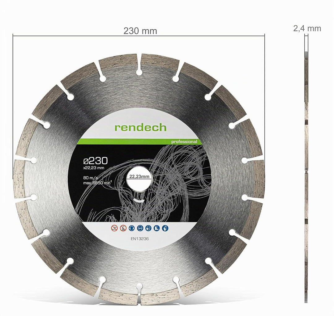 rendech® Profi Diamantscheibe 230mm für Stein, Beton, Granit, Ziegel uvm. - Diamanttrennscheibe mit