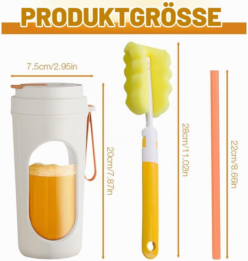 Tragbarer Mixer, 450ml Smoothie Maker, 12-Blatt Portabler Elektrischer Saftpresse, Mini-Mixer 1500 M