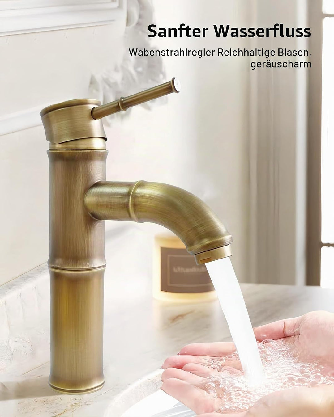 Wasserhahn Bad Messing Antik, Retro Waschtischarmatur Bronze Nostalgie, Einhebel Mischbatterie Kupfe
