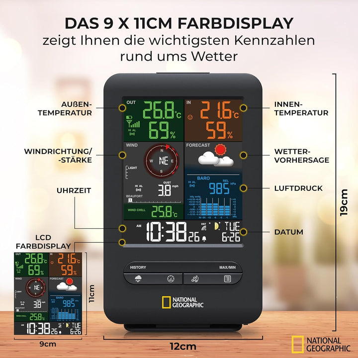 National Geographic Wetterstation Funk mit Aussensensor Wetter Center 5-in-1 Colour mit Aussensensor
