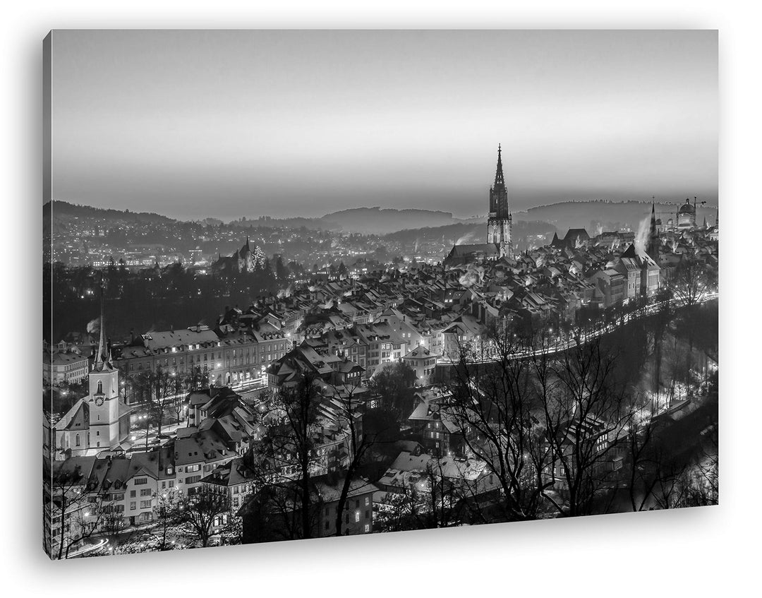 verschneites Bern in der Schweiz Format: 80x60 Effekt: Schwarz&Weiss als Leinwandbild, Motiv fertig