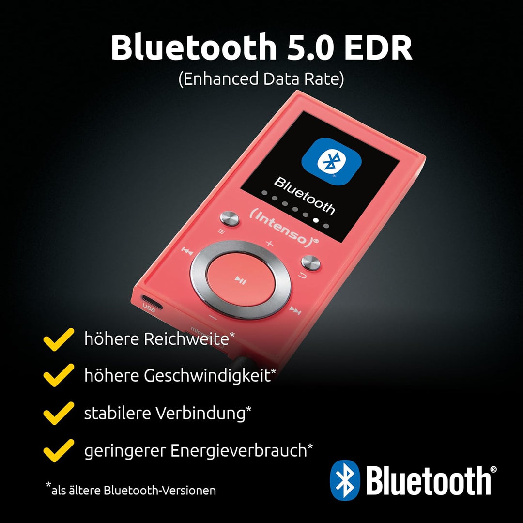 Intenso Video Scooter BT MP3 Player mit Bluetooth 5.0, 1,8 Zoll Farbdisplay, 64 GB microSD, USB-C, b