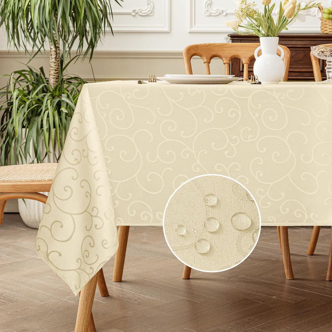 Romanstile Weihnachten Tischdecke abwaschbar 300 x 150 cm beige rechteckig wasserabweisend Christmas
