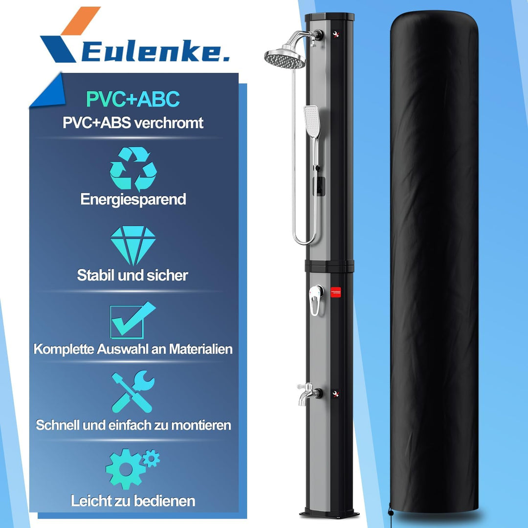 Eulenke solardusche Garten 60 Liter | 226 cm | gartendusche solar | warmes Wasser max. 60 °C | ausse
