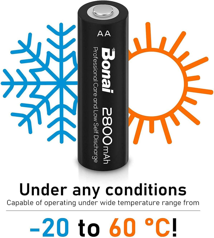 BONAI Akku AA 2800mAh Wiederaufladbare Batterien hohe Kapazität 1,2V Mignon AA Accu NI-MH Aufladbare