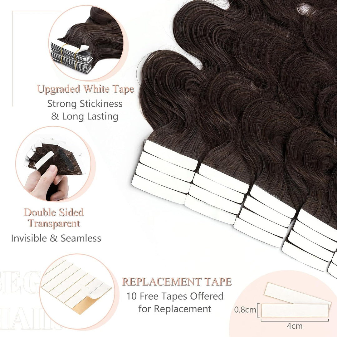 SEGO Tape Extensions Echthaar GEWELLT Klebeband Haarverlängerung 20 Stück 50G mit 10 PCS Doppelseiti