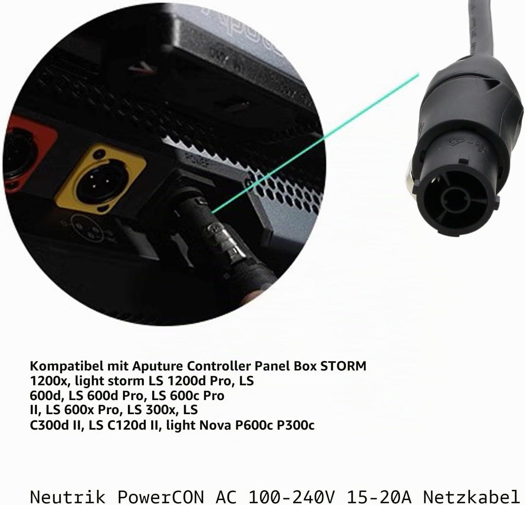 AC Stromkabel für Aputure Storm 1200x, LS 1200d 600d 600x 600c Pro, 300x C300d C120d II Controller,