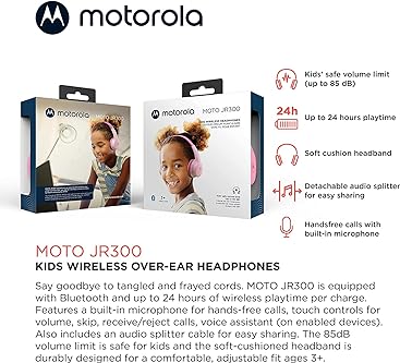 Motorola Sound Moto JR300 Bluetooth Kinder Kopfhörer mit Mikrofon – Leichter Over Ear für,Lautstärke